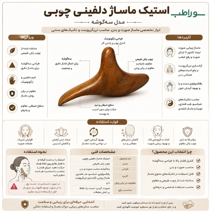 استیک ماساژ دلفینی چوبی – مخصوص صورت و تریگرپوینت