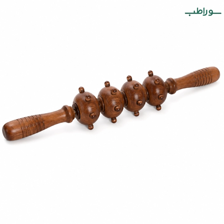 وردنه ماساژ چوبی آجدار چهار غلتکی | ماساژور دستی بدن