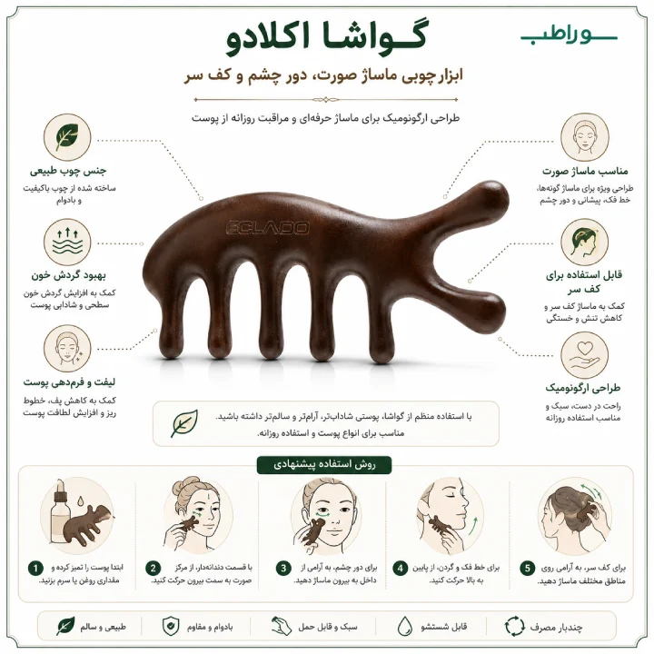 گواشا اکلادو چوبی | ابزار ماساژ صورت، دور چشم و کف سر
