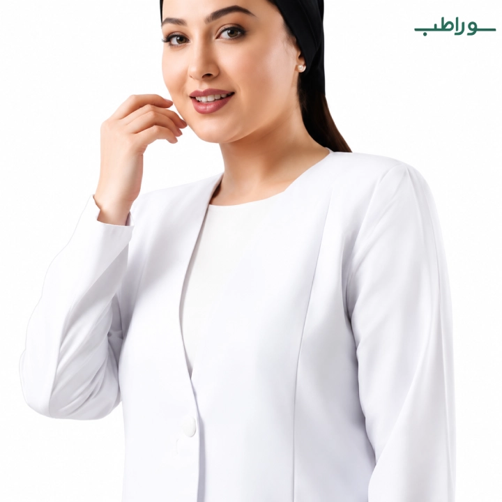 روپوش پزشکی زنانه سفید آستین بلند جیب‌دار