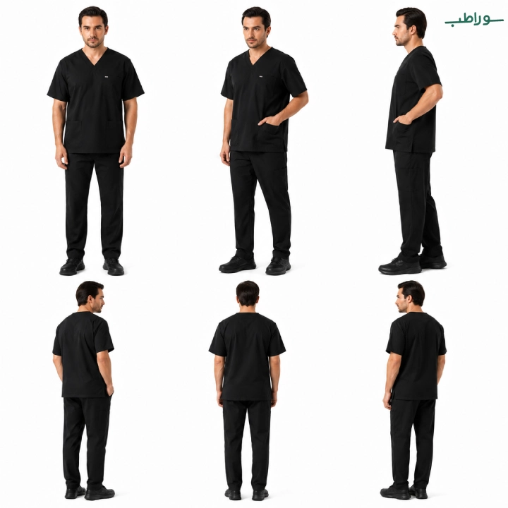 اسکراب پزشکی مردانه آستین کوتاه با پارچه مقاوم و جیب کاربردی