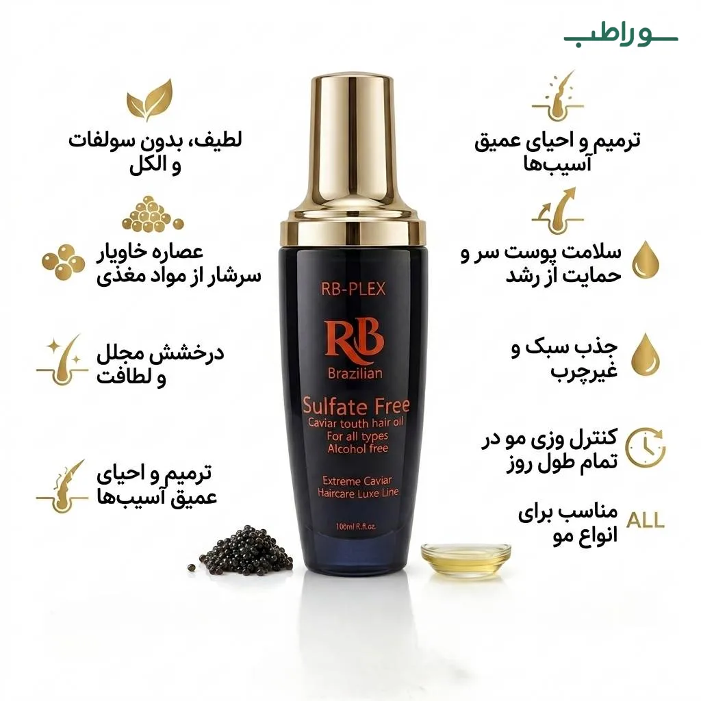 روغن مو خاویار پلکس درمانی RB | ترمیم و مراقبت موهای آسیب‌دیده