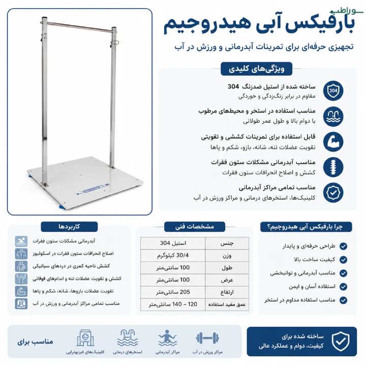بارفیکس آبی هیدروجیم | دستگاه بارفیکس استیل 304 مخصوص آبدرمانی و ورزش در آب